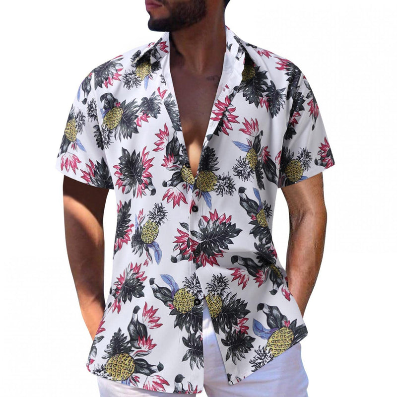 Men's Short Sleeve Printed Splice Pattern Casual Fashion Lapel Shirt