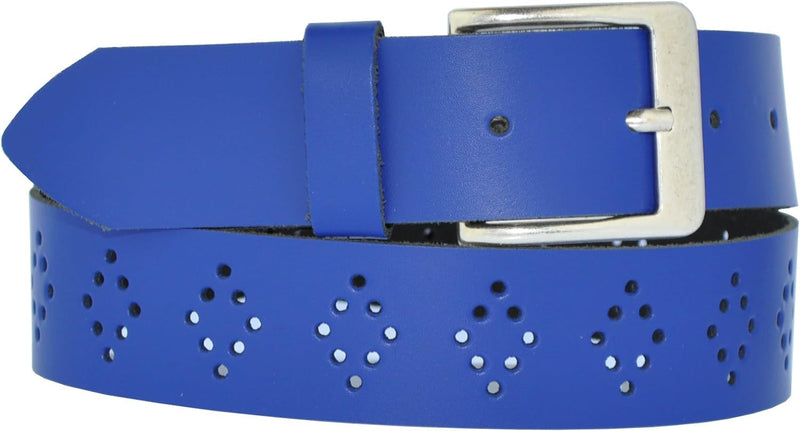 4 cm wide genuine leather belt with hole pattern