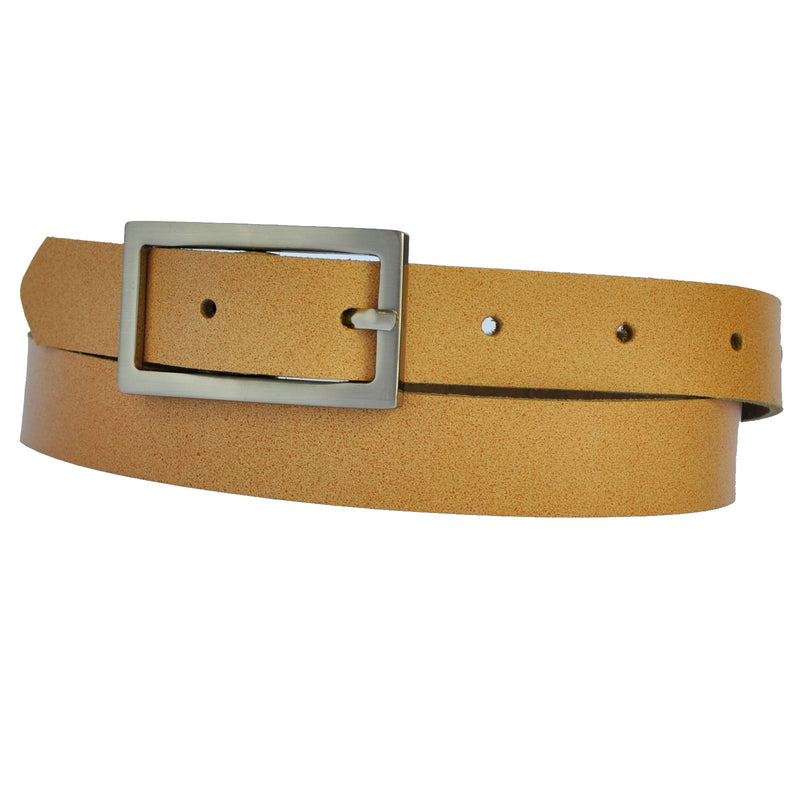 Narrow 3 cm wide genuine leather belt with 4 square buckles