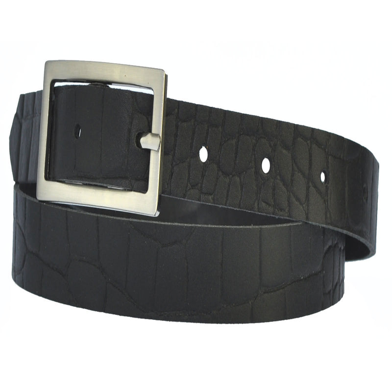 3.5 cm wide genuine leather belt with square buckle.