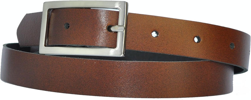 Narrow 2 cm wide genuine leather belt with 4 square buckles