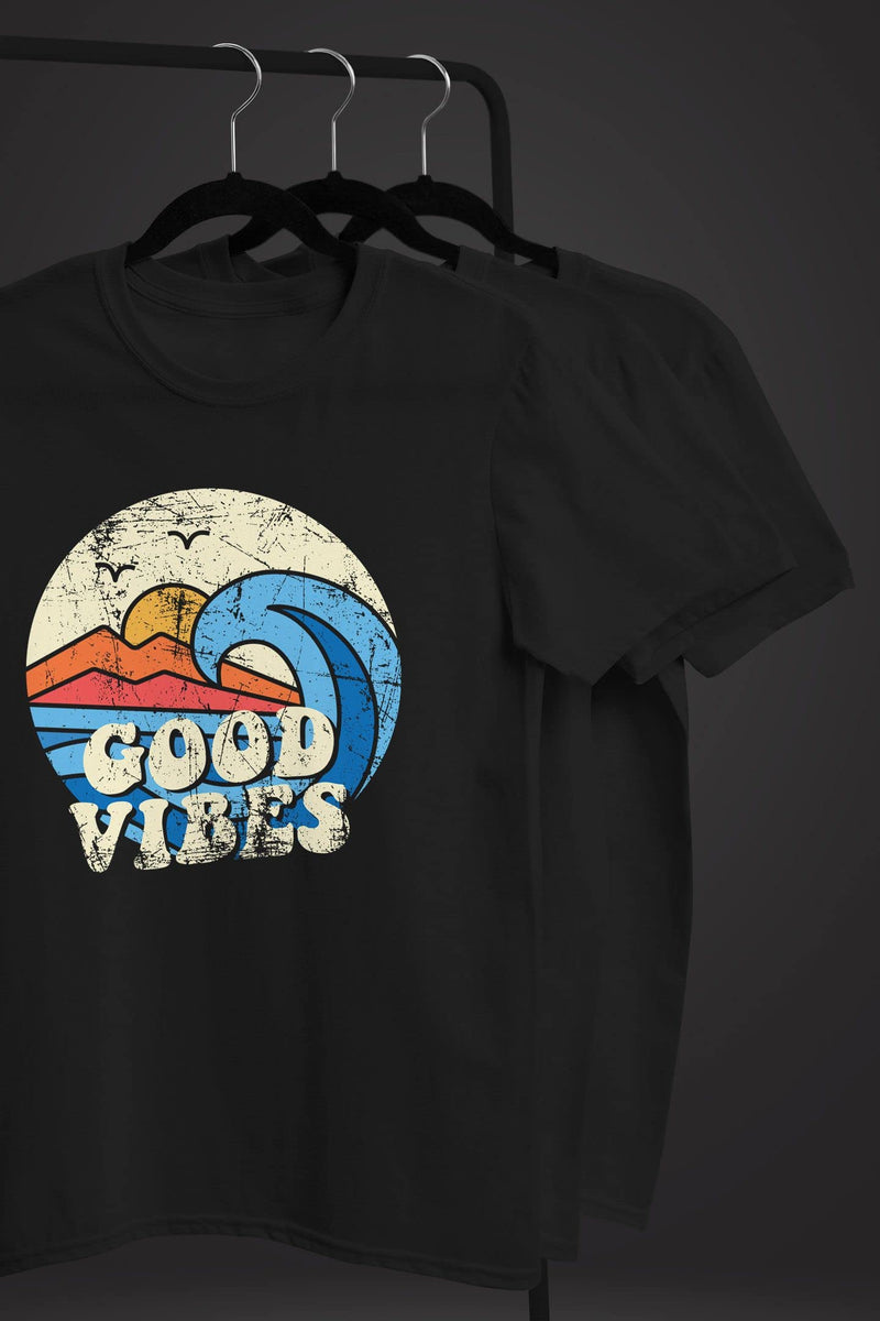 Good Vibes Wave Slogan Design Vintage Retro Fashion T-Shirt