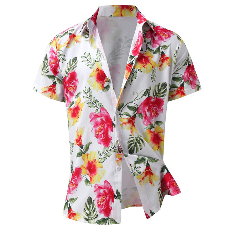 Men's Short Sleeve Printed Splice Pattern Casual Fashion Lapel Shirt