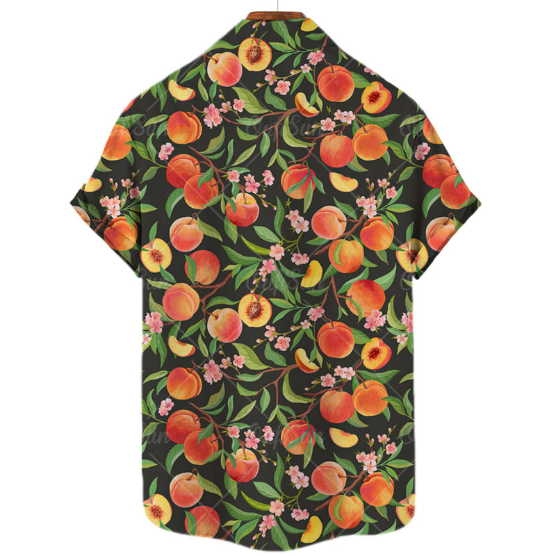 Aloha Shirts Fruit Peach Pattern Printed Short Sleeve Shirt