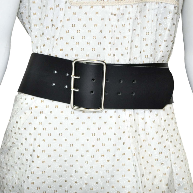 7 cm wide genuine leather belt with square roller buckle,