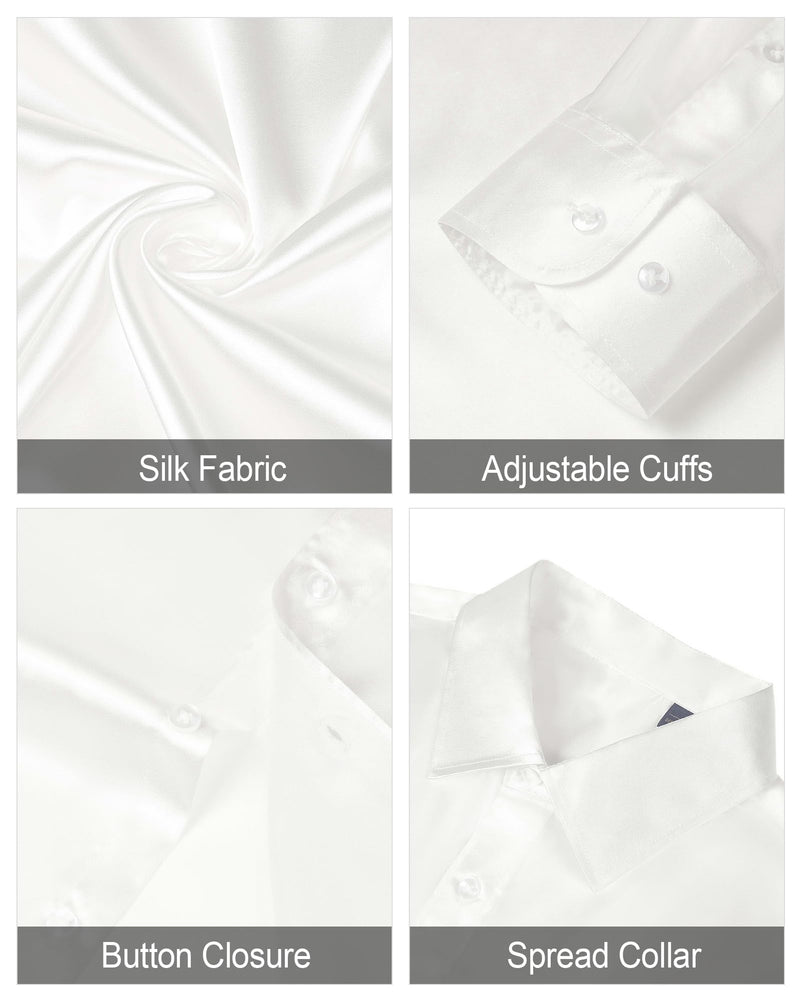 Silk Satin Long Sleeve Shiny Casual Button Down Shirt Luxury Shirts