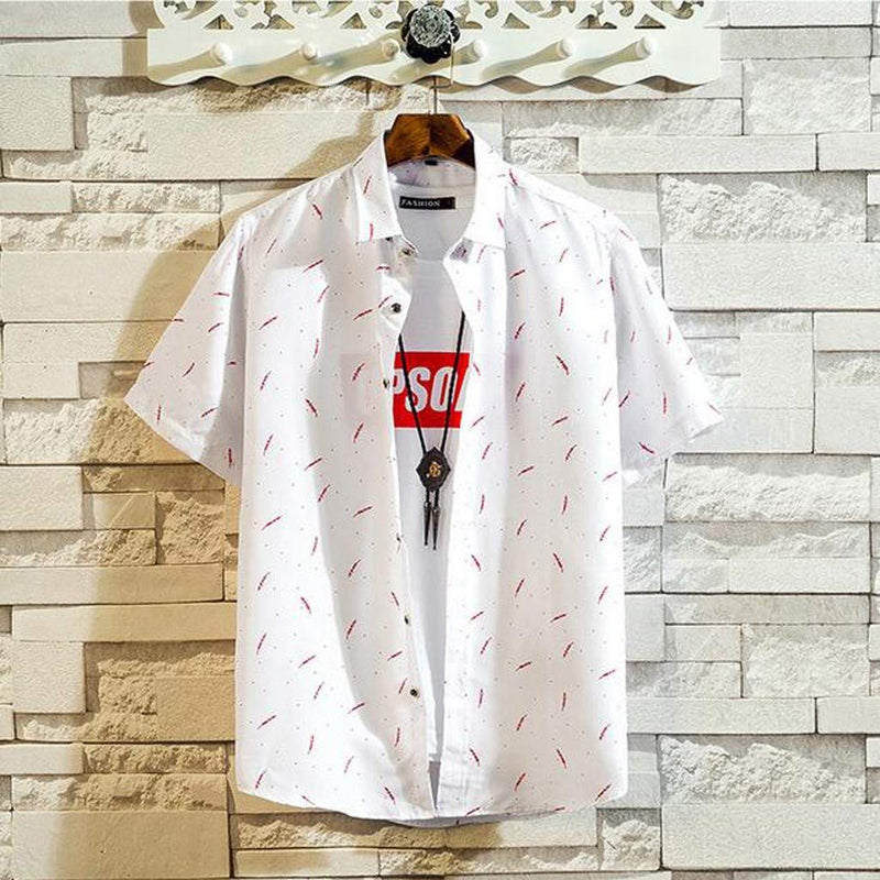 Men's Short Sleeve Printed Splice Pattern Casual Fashion Lapel Shirt