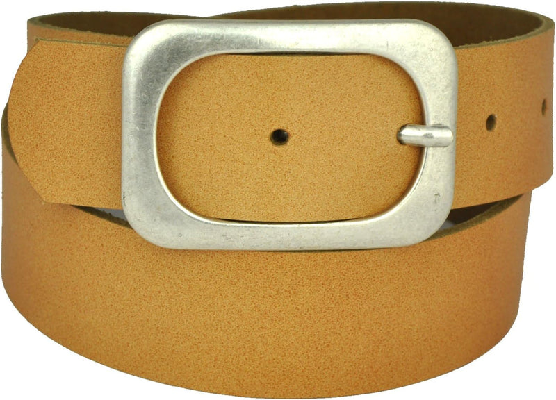 Nickel-free genuine leather belt with antique silver buckle, 4 cm wide