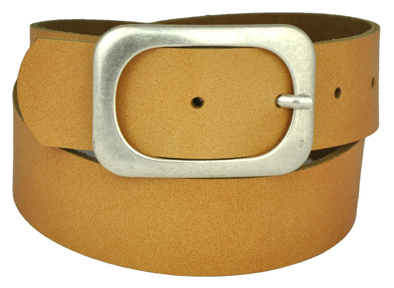 Nickel-free genuine leather belt with antique silver buckle, 4 cm wide