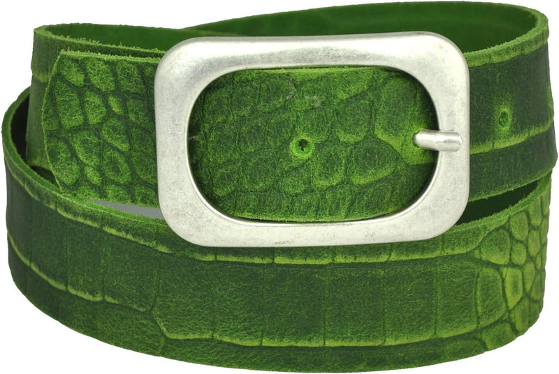 Nickel-free genuine leather belt with antique silver buckle, 4 cm wide