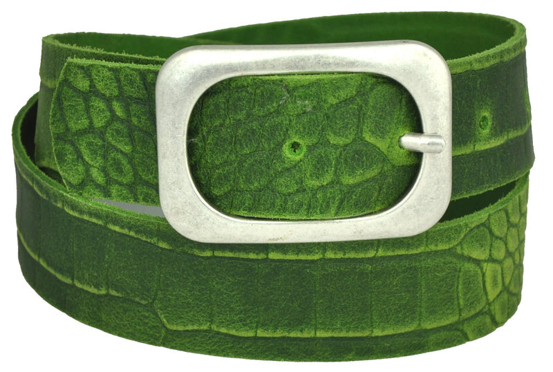 Nickel-free genuine leather belt with antique silver buckle, 4 cm wide