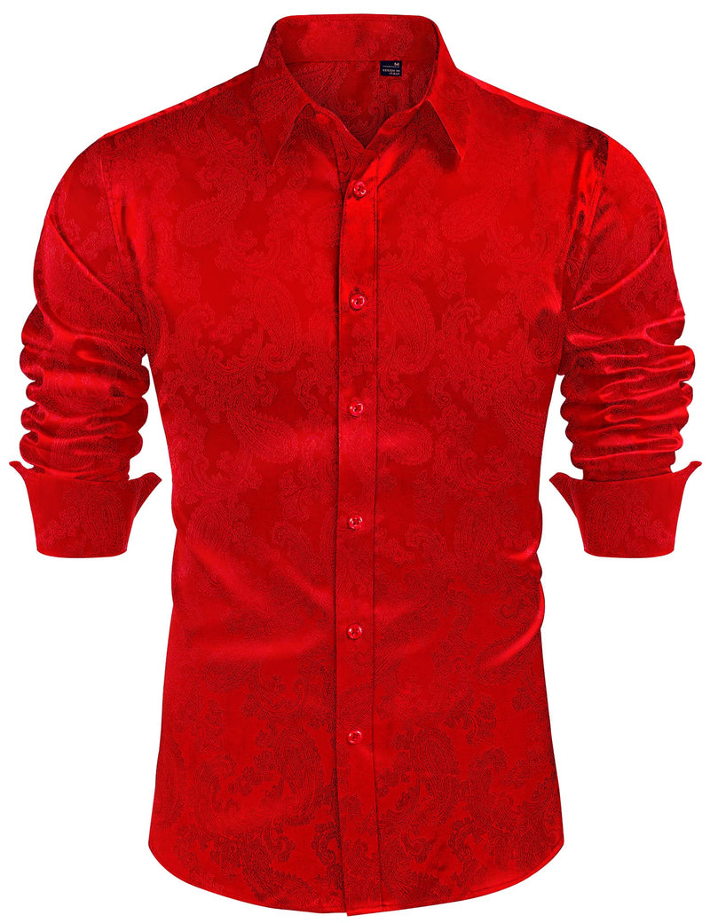 Silk Satin Long Sleeve Shiny Casual Button Down Shirt Luxury Shirts