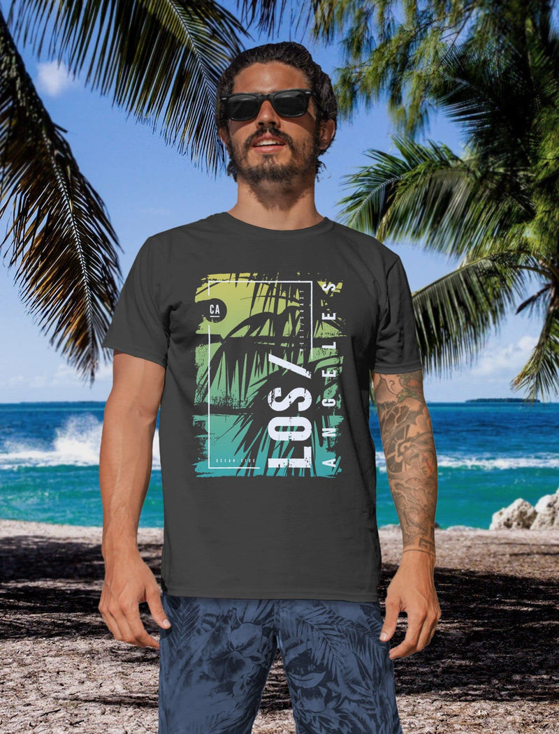 Ocean Side Summer Palm Trees Print Printed Fashion T-Shirt