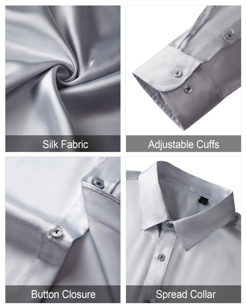 Silk Satin Long Sleeve Shiny Casual Button Down Shirt Luxury Shirts