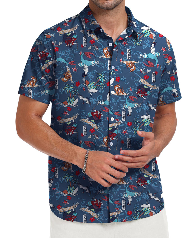 Short Sleeve Button Down Printed Aloha Summer Beach Shirts