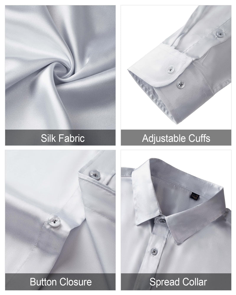 Silk Satin Long Sleeve Shiny Casual Button Down Shirt Luxury Shirts