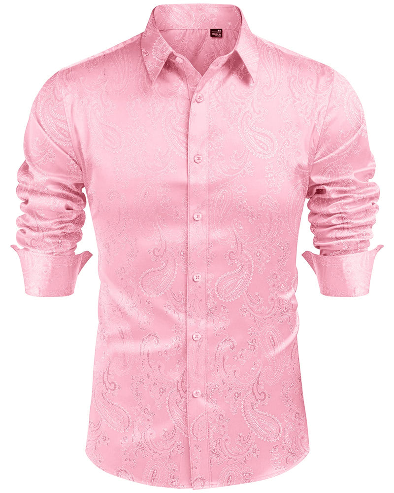 Silk Satin Long Sleeve Shiny Casual Button Down Shirt Luxury Shirts