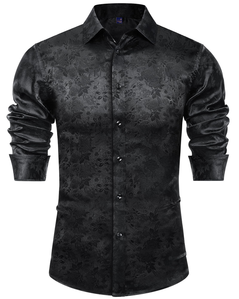 Silk Satin Long Sleeve Shiny Casual Button Down Shirt Luxury Shirts