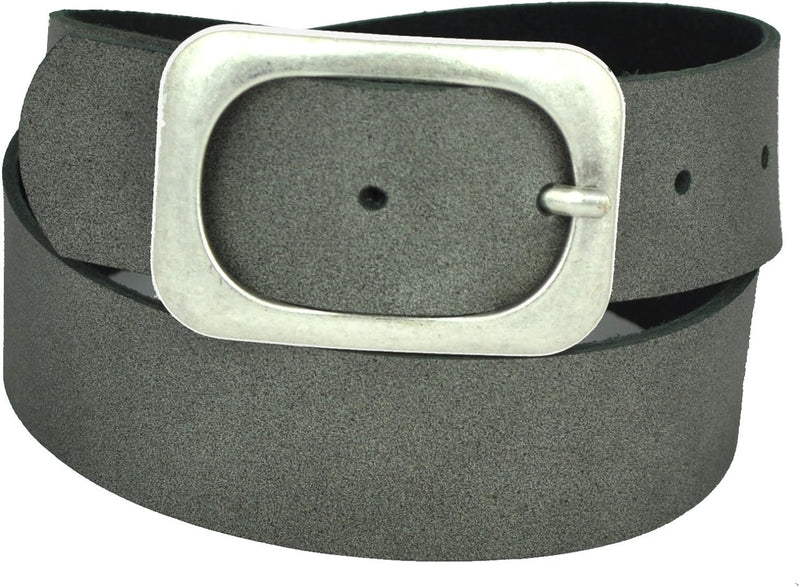 Nickel-free genuine leather belt with antique silver buckle, 4 cm wide