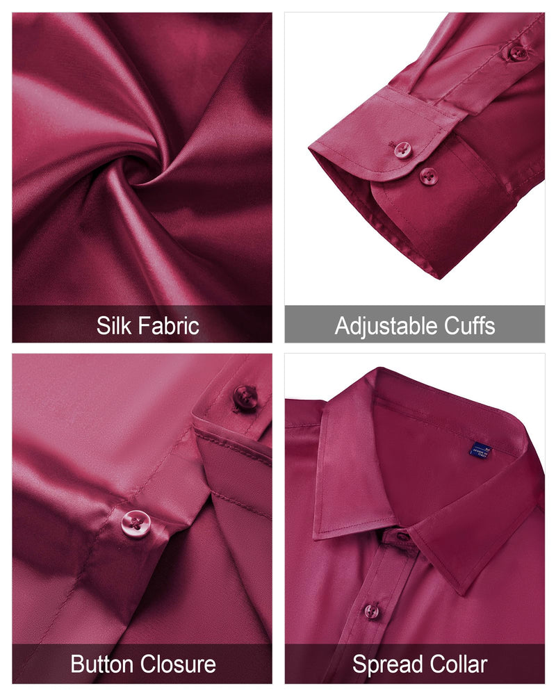 Silk Satin Long Sleeve Shiny Casual Button Down Shirt Luxury Shirts