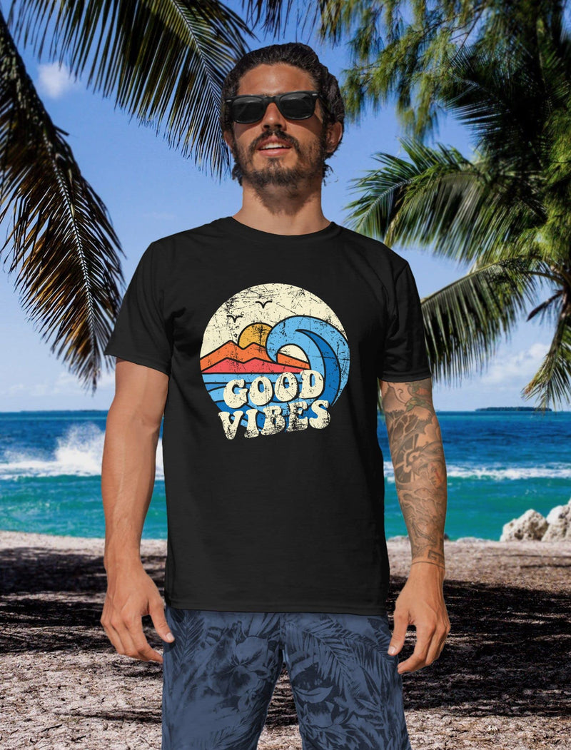 Good Vibes Wave Slogan Design Vintage Retro Fashion T-Shirt