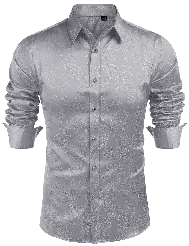 Silk Satin Long Sleeve Shiny Casual Button Down Shirt Luxury Shirts