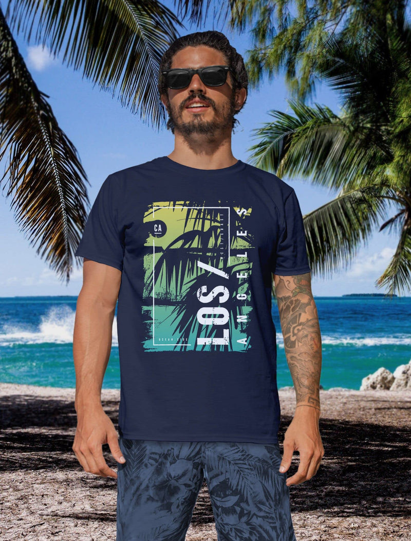 Ocean Side Summer Palm Trees Print Printed Fashion T-Shirt