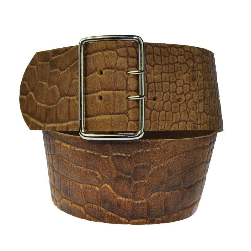 7 cm wide genuine leather belt with square roller buckle,