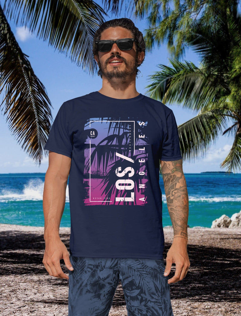 Ocean Side Summer Palm Trees Print Printed Fashion T-Shirt