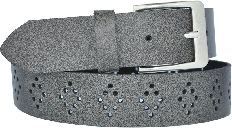 4 cm wide genuine leather belt with hole pattern