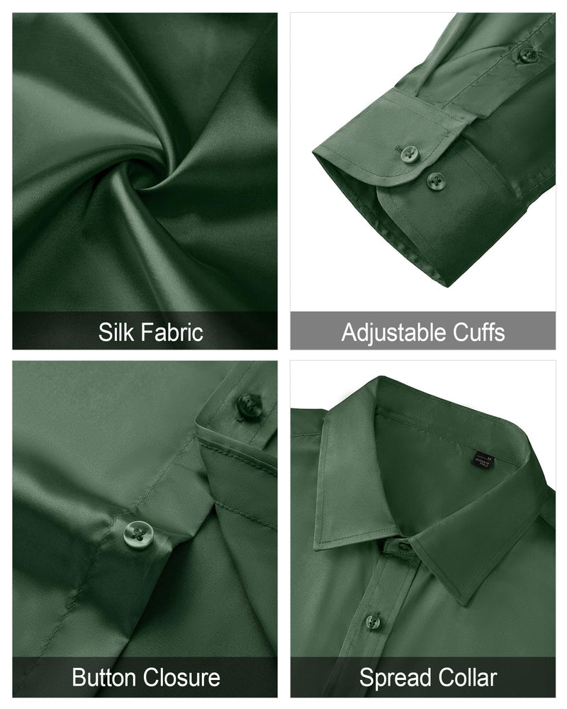 Silk Satin Long Sleeve Shiny Casual Button Down Shirt Luxury Shirts