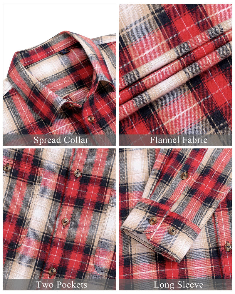 Men's Flannel Plaid Long Sleeve Regular Fit Casual Button Down Shirt