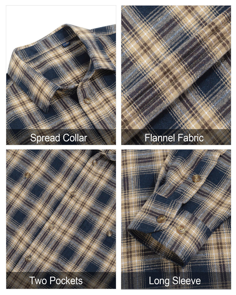 Men's Flannel Plaid Long Sleeve Regular Fit Casual Button Down Shirt