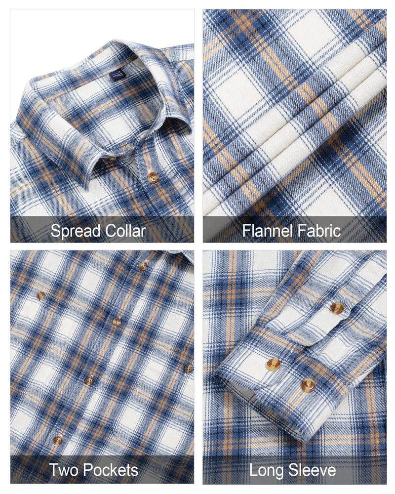 Men's Flannel Plaid Long Sleeve Regular Fit Casual Button Down Shirt