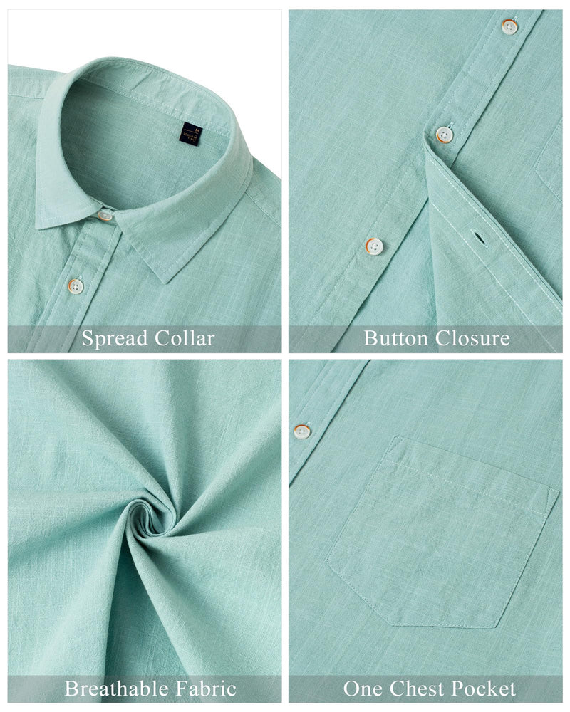 Men's Cotton Linen Short Sleeve Casual Lightweight Button Down Shirts