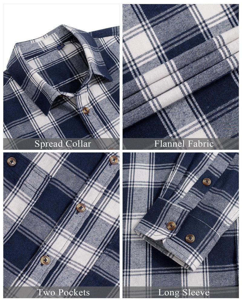 Men's Flannel Plaid Long Sleeve Regular Fit Casual Button Down Shirt