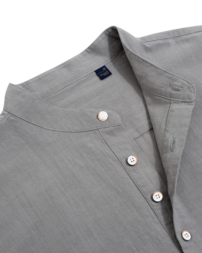 Cotton Linen Long Sleeve Casual Button Down Banded Collar Shirt