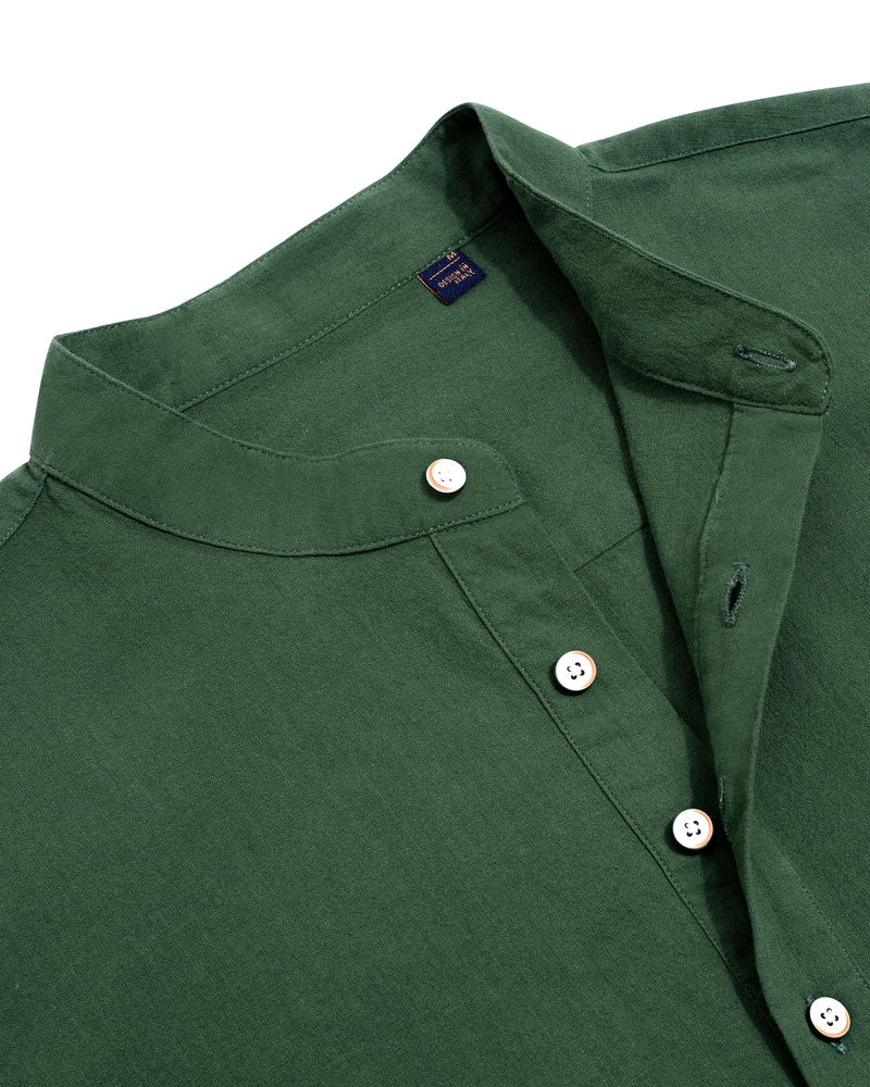 Cotton Linen Long Sleeve Casual Button Down Banded Collar Shirt