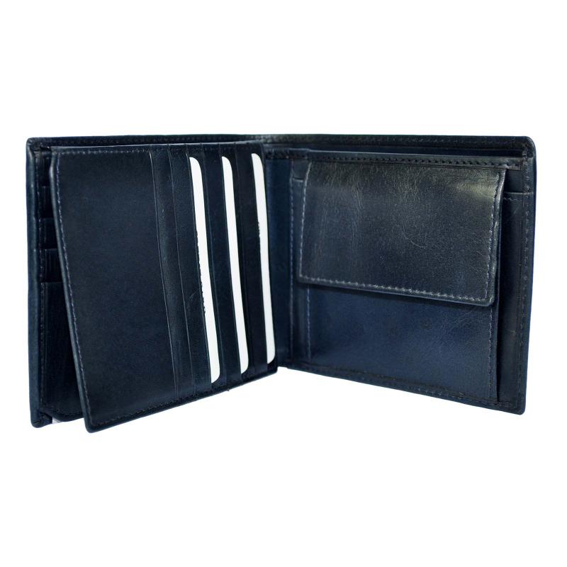 DayneQ Leder Portemonnaie Geldbörse für Männer Quer Format Echt Leder  Blau